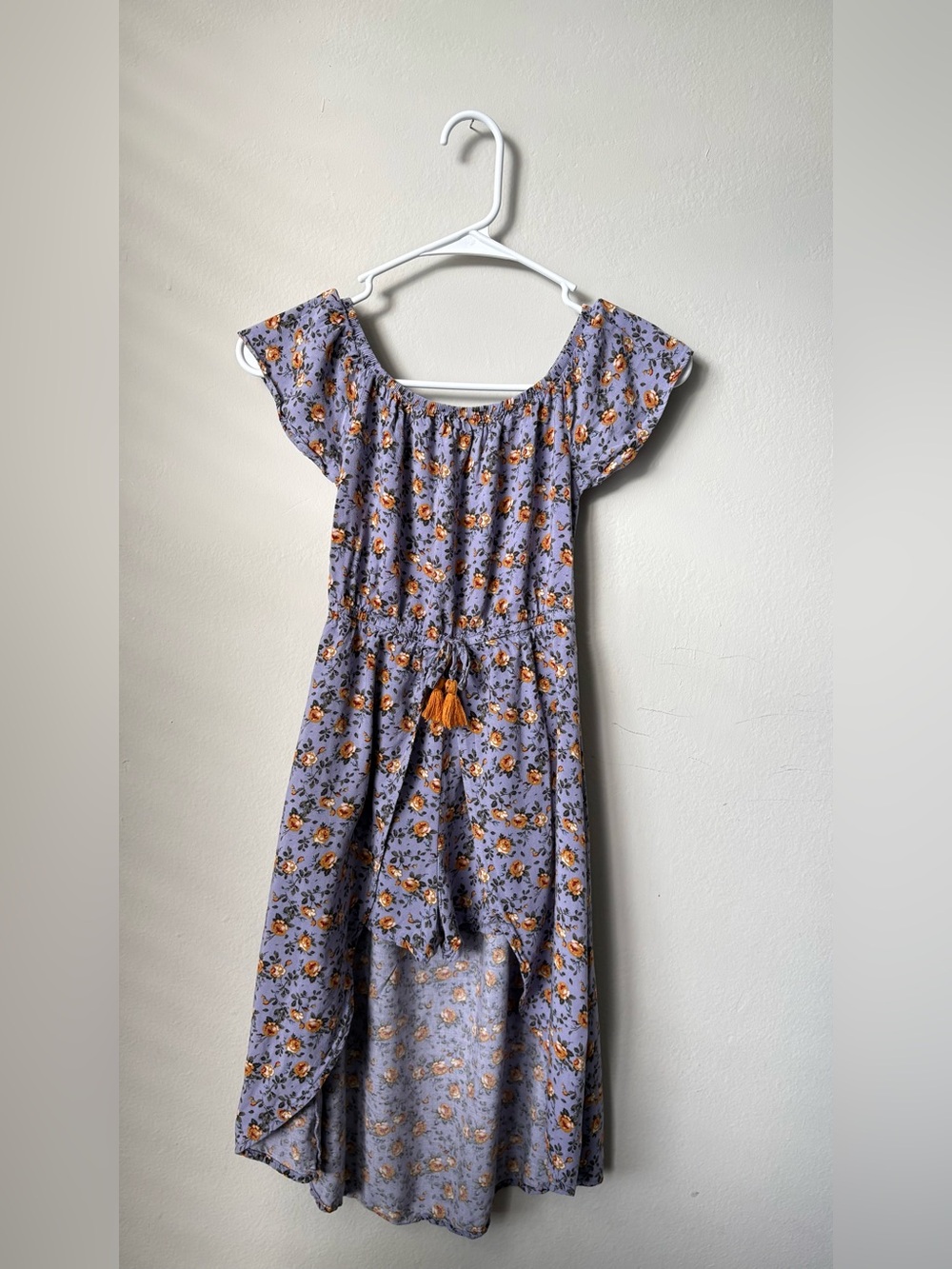 The Class Floral Girls Dress Size S 6/6X Lavender Off Shoulder Hi-Low Rayon